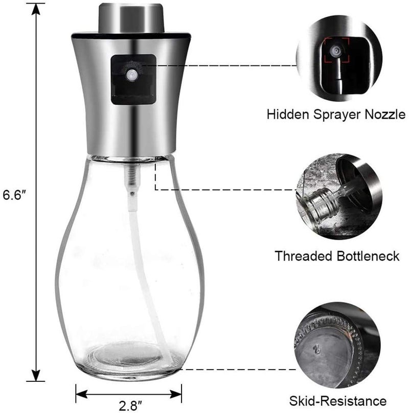 Gopendra Olive Oil Sprayer Dispenser for Cooking, 200ml Stainless Steel and Glass Spray Bottle, Outdoor Portable BBQ Spray Oil Can, Kitchen Gadget Oil Bottle for Air Fryer - Image 2