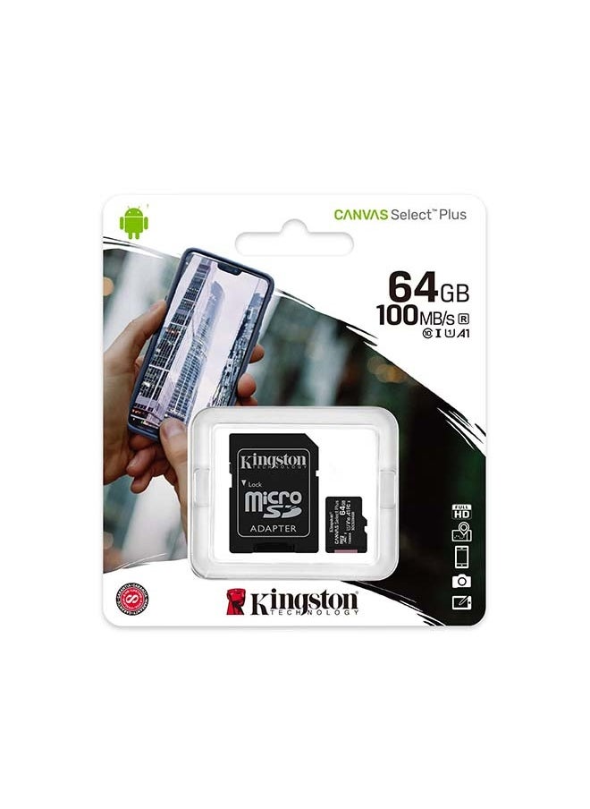 Kingston 64GB microSDXC Canvas Select Plus 100R A1 C10 Memory Card with Adapter  - Image 3