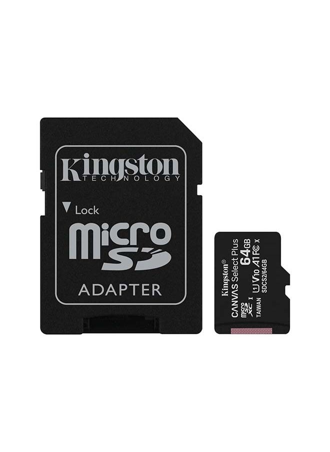 Kingston 64GB microSDXC Canvas Select Plus 100R A1 C10 Memory Card with Adapter  - Image 1
