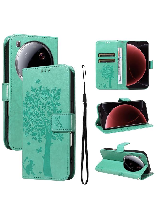 erorex Case For Xiaomi 15 Ultra 5G Global Tree & Cat Embossed Pattern Flip Leather Phone Case - Image 1