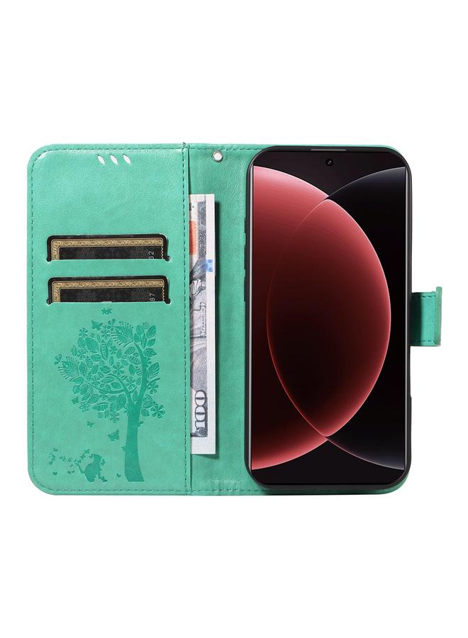 erorex Case For Xiaomi 15 Ultra 5G Global Tree & Cat Embossed Pattern Flip Leather Phone Case - Image 4