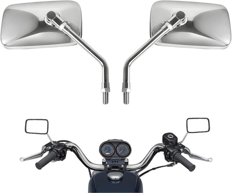 Rawsomes 10 mm Bolt Chrome Motorcycle Universal Handlebar Rear view Side Mirrors Compatible with Harley Kawasaki Suzuki Aprilia Street Bike Cruiser Scooter Mirror SIZE: 125mm X 70mm (Chrome Silver) - Image 1