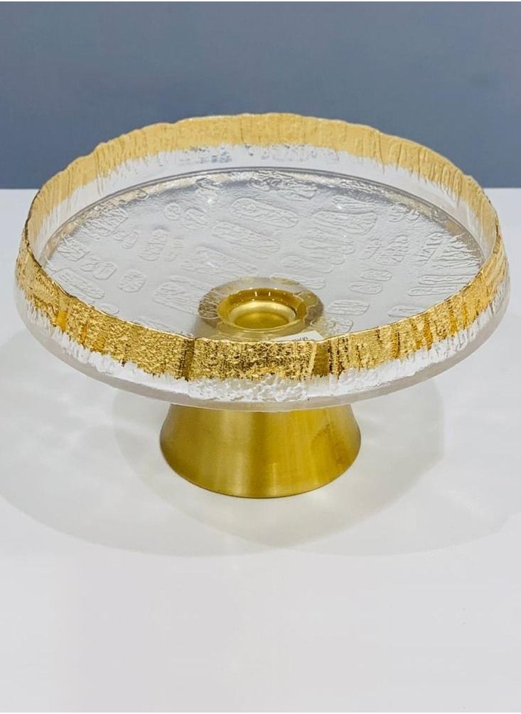 MARS Q Modern design round transparent gold cake stand with golden base  - Image 2