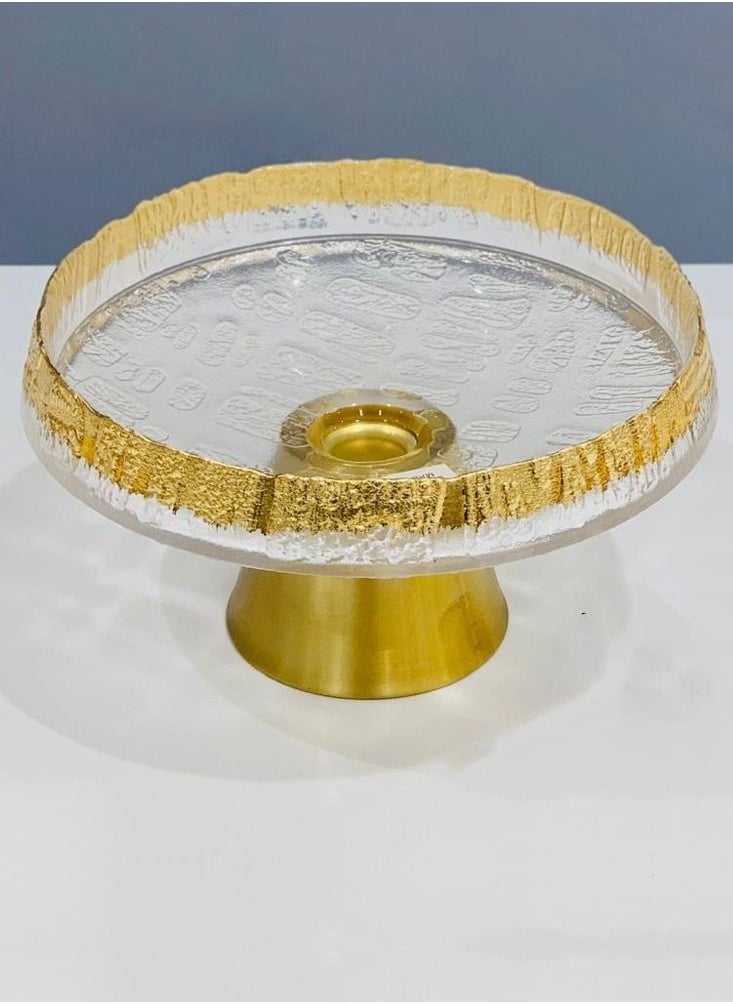 MARS Q Modern design round transparent gold cake stand with golden base  - Image 1