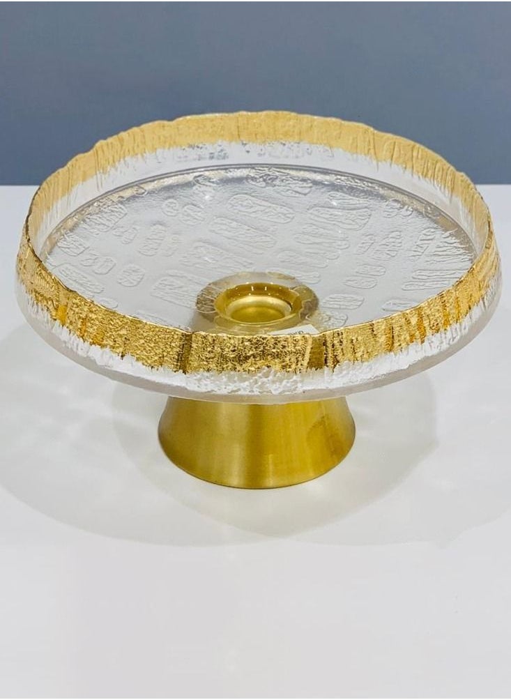 MARS Q Modern design round transparent gold cake stand with golden base  - Image 3