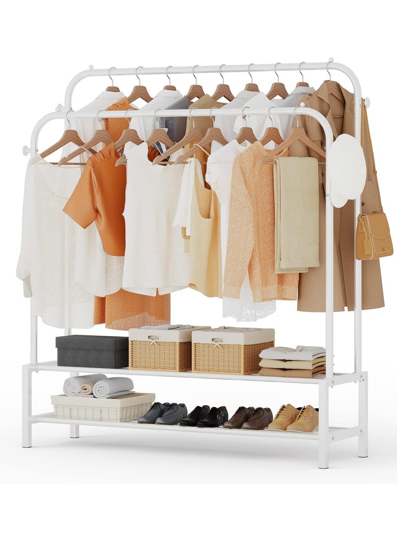 DubaiGallery Sturdy Garment Rack Heavy Duty Double Pole Clothes Rail with Shoe Rack Shelf Coat Display Stand Bedroom Office Entryway - Image 1