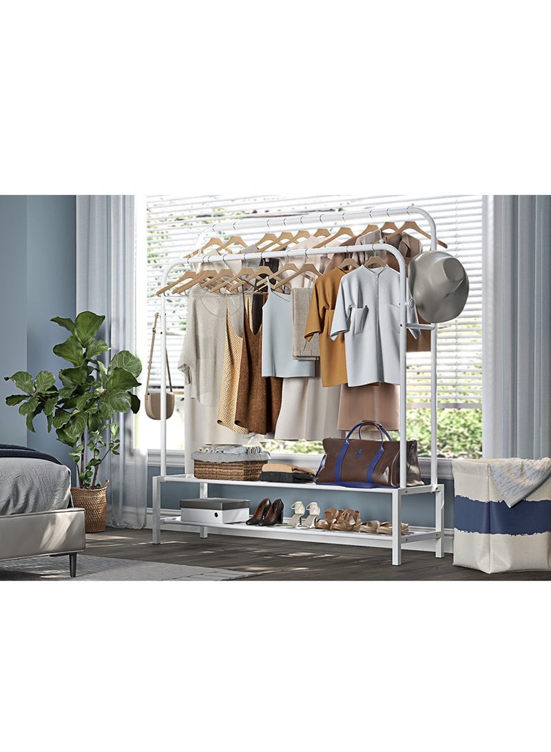 DubaiGallery Sturdy Garment Rack Heavy Duty Double Pole Clothes Rail with Shoe Rack Shelf Coat Display Stand Bedroom Office Entryway - Image 4