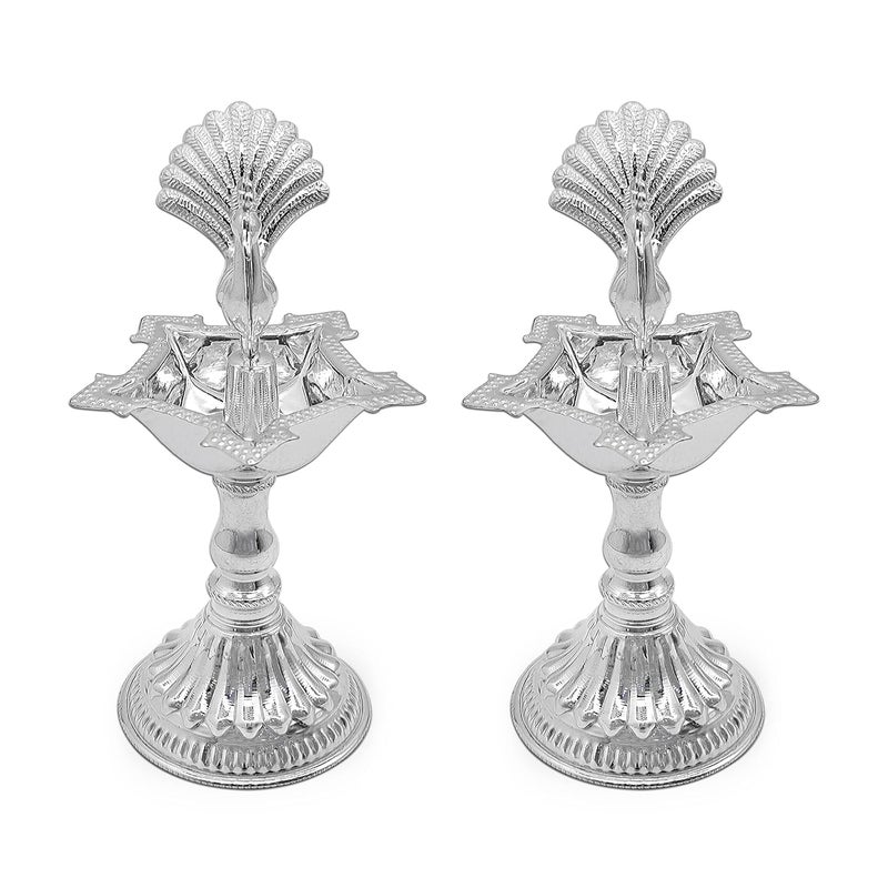 MAA SILVER MAA SILVER Pure Silver Pack of 2 Diya Samai with Peacock at Centre Unique Design BIS Hallmarked Perfect for Gifting and Pooja Use 925 Purity60 Grams Silver  - Image 3