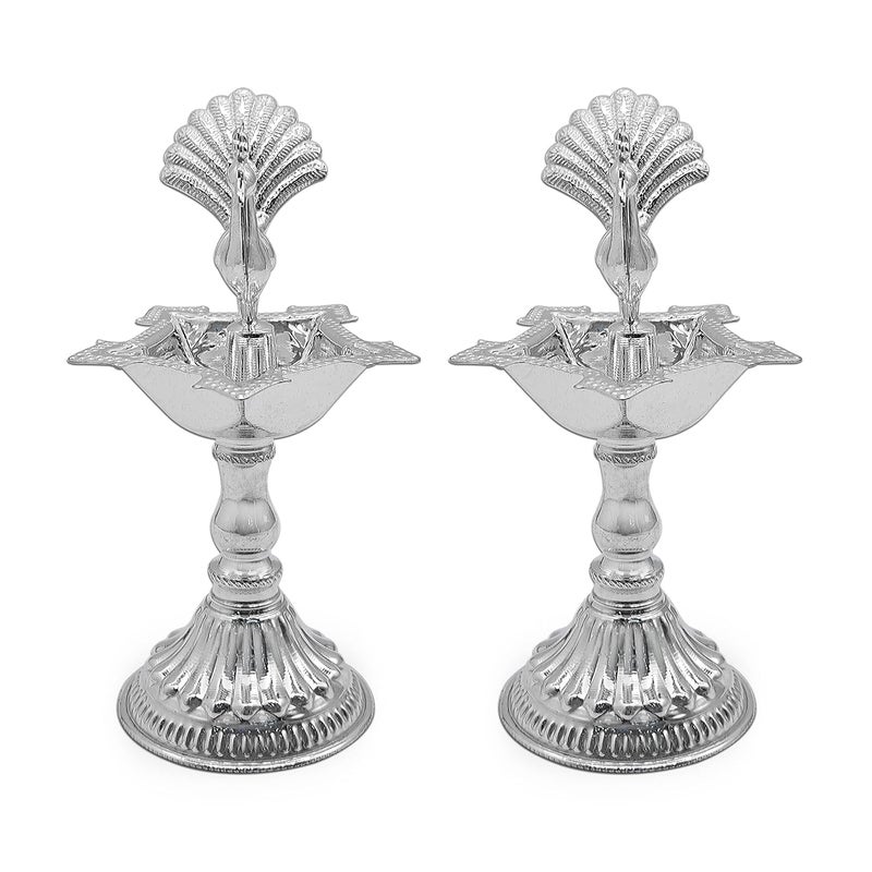 MAA SILVER MAA SILVER Pure Silver Pack of 2 Diya Samai with Peacock at Centre Unique Design BIS Hallmarked Perfect for Gifting and Pooja Use 925 Purity60 Grams Silver  - Image 2