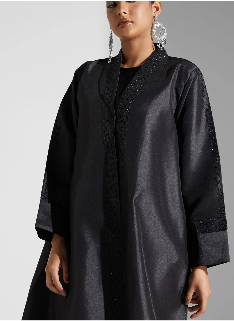 hayas closet Embellished Front Open Abaya