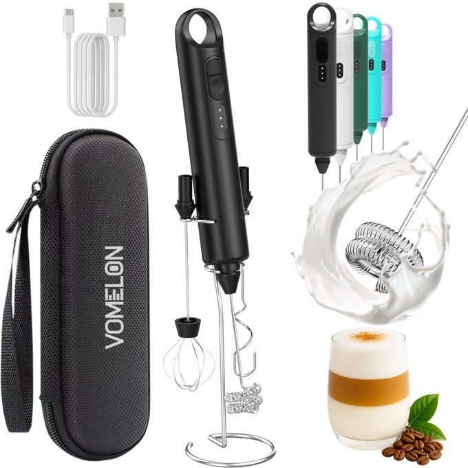 RECHARGEABLE MILK FROTHER HANDHELD 3 SPEED COFFEE FOAMER 3 WHISK ELECTRIC DRINK MIXER FOR LATTE CAPPUCCINO COFFEE EGGS HOT CHOCOLATE PROTEIN BLACK