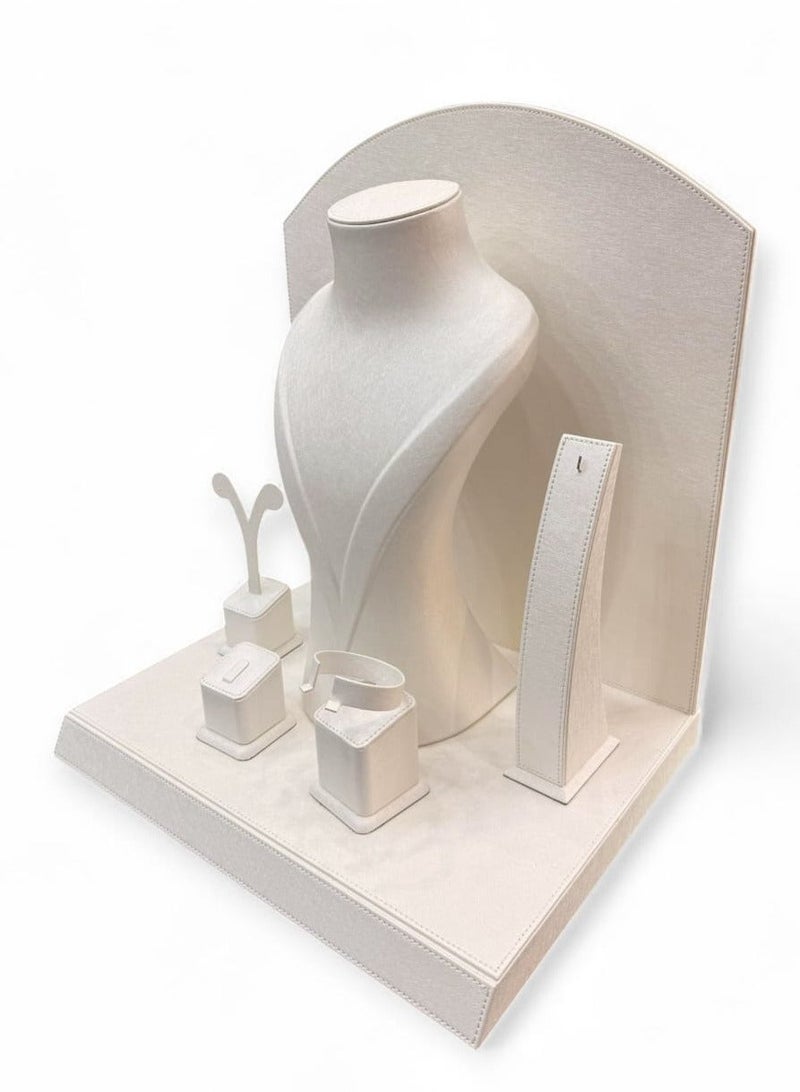 Al Seraj Jewelry Display Stand 5 Piece Set Made in UAE | Luxury White Rexine Leather Organizer Holder for Necklace Ring Earring Bracelet Bangle | Premium Showcase for Shop Counter Exhibition Photography - Image 5