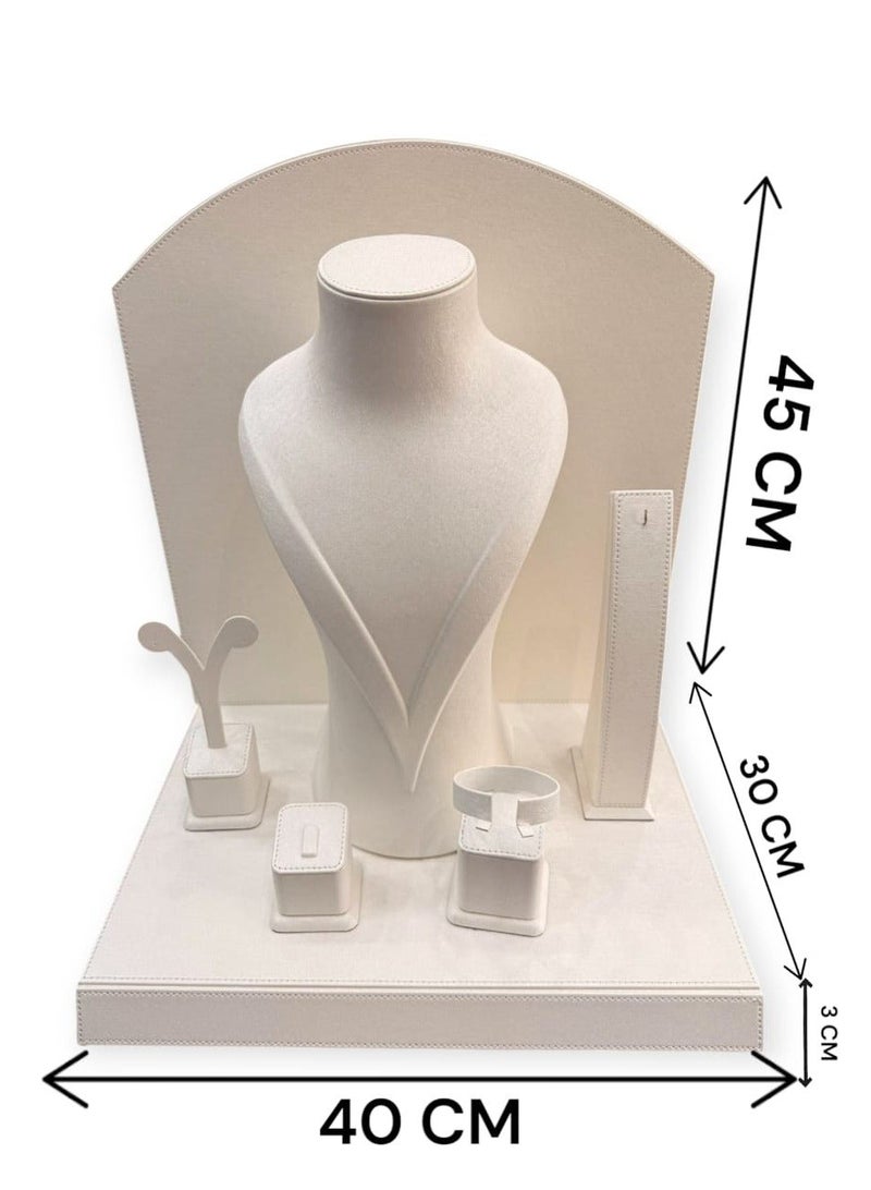 Al Seraj Jewelry Display Stand 5 Piece Set Made in UAE | Luxury White Rexine Leather Organizer Holder for Necklace Ring Earring Bracelet Bangle | Premium Showcase for Shop Counter Exhibition Photography - Image 3