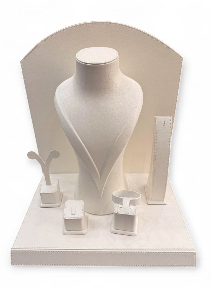 Al Seraj Jewelry Display Stand 5 Piece Set Made in UAE | Luxury White Rexine Leather Organizer Holder for Necklace Ring Earring Bracelet Bangle | Premium Showcase for Shop Counter Exhibition Photography - Image 1