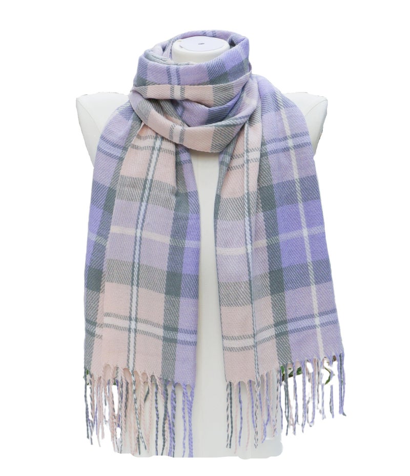 Wander Agio Women's Fashion Scarves Long Shawl Winter Thick Warm Knit Large Scarf Plaid Purple 14 - Image 3