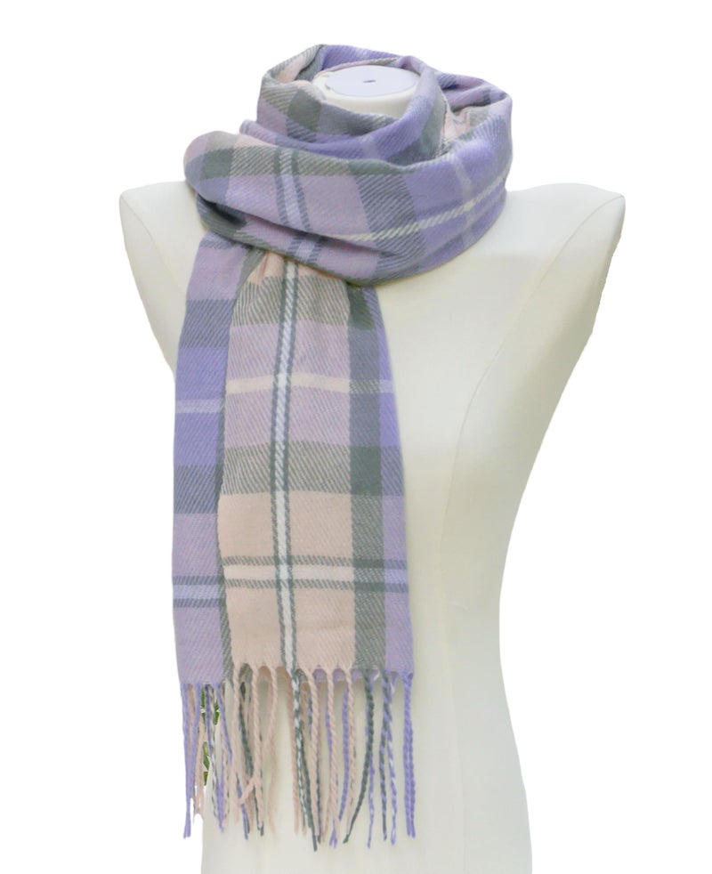 Wander Agio Women's Fashion Scarves Long Shawl Winter Thick Warm Knit Large Scarf Plaid Purple 14 - Image 4