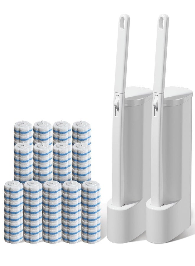Wazzio 2 Pack Disposable Toilet Brush with Holder Set, 104 Count Toilet Wand Refills, Extended Handle Toilet Bowl Cleaner Brush for Bathroom and Bathtub Deep Cleaning - Image 1