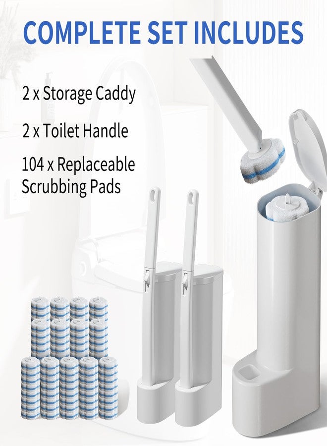 Wazzio 2 Pack Disposable Toilet Brush with Holder Set, 104 Count Toilet Wand Refills, Extended Handle Toilet Bowl Cleaner Brush for Bathroom and Bathtub Deep Cleaning - Image 3