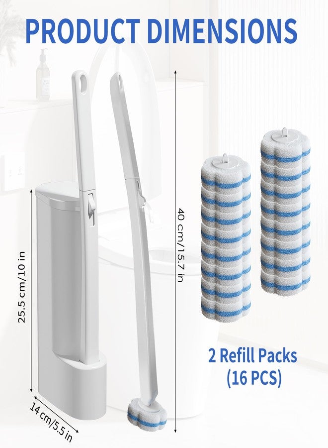 Wazzio 2 Pack Disposable Toilet Brush with Holder Set, 104 Count Toilet Wand Refills, Extended Handle Toilet Bowl Cleaner Brush for Bathroom and Bathtub Deep Cleaning - Image 2
