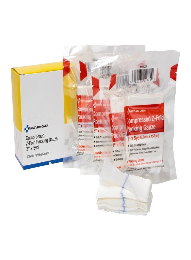 First Aid Only Sterile Compressed Z-Fold Wound Packing Gauze, with X-ray Detection 3" x 5yd, 4 per Box - Image 1
