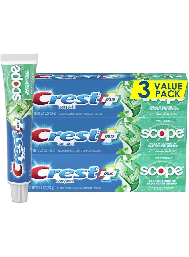 Crest + Scope Complete Whitening Toothpaste, Minty Fresh, 5.4 Oz (Pack of 3) - Image 1