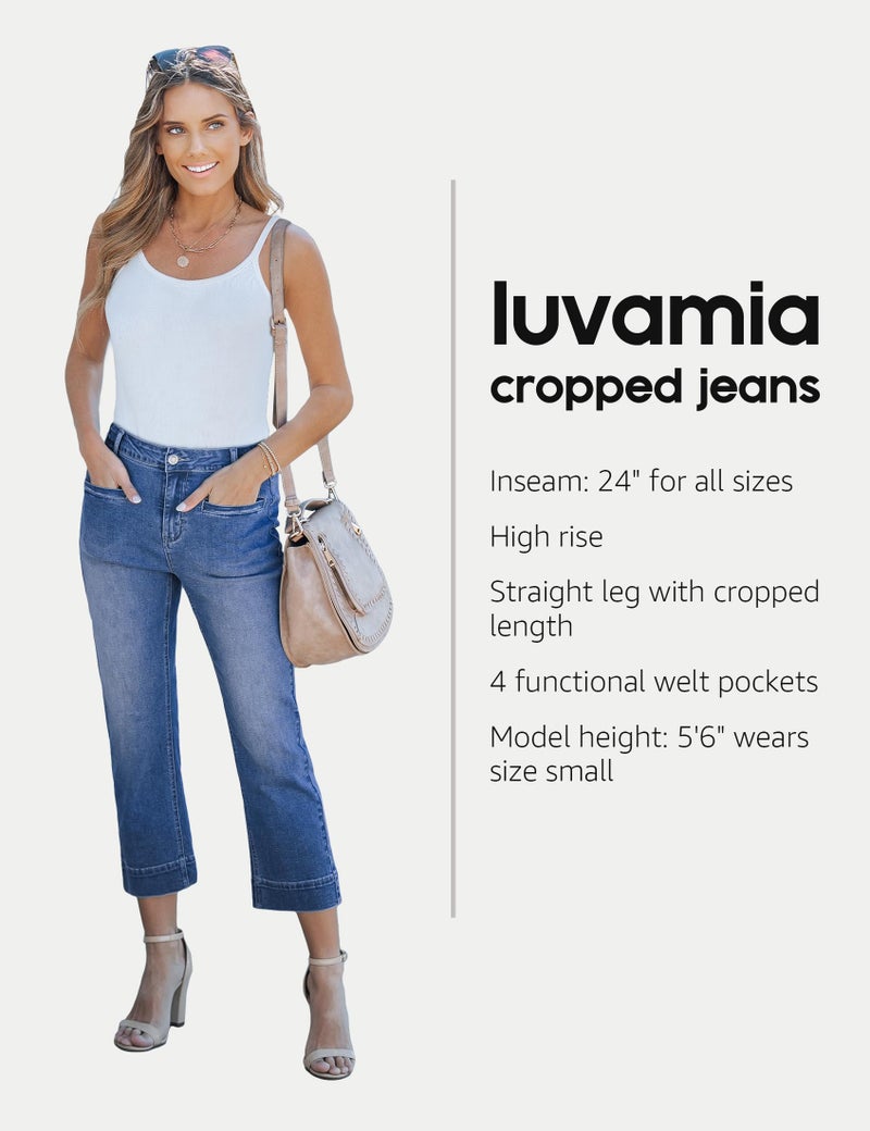 luvamia High Waisted Cropped Jeans for Women Denim Capris Womens Fashion Classic Medium Blue Stretchy Jean Capris for Women Size Medium Fits US 8-10 - Image 4