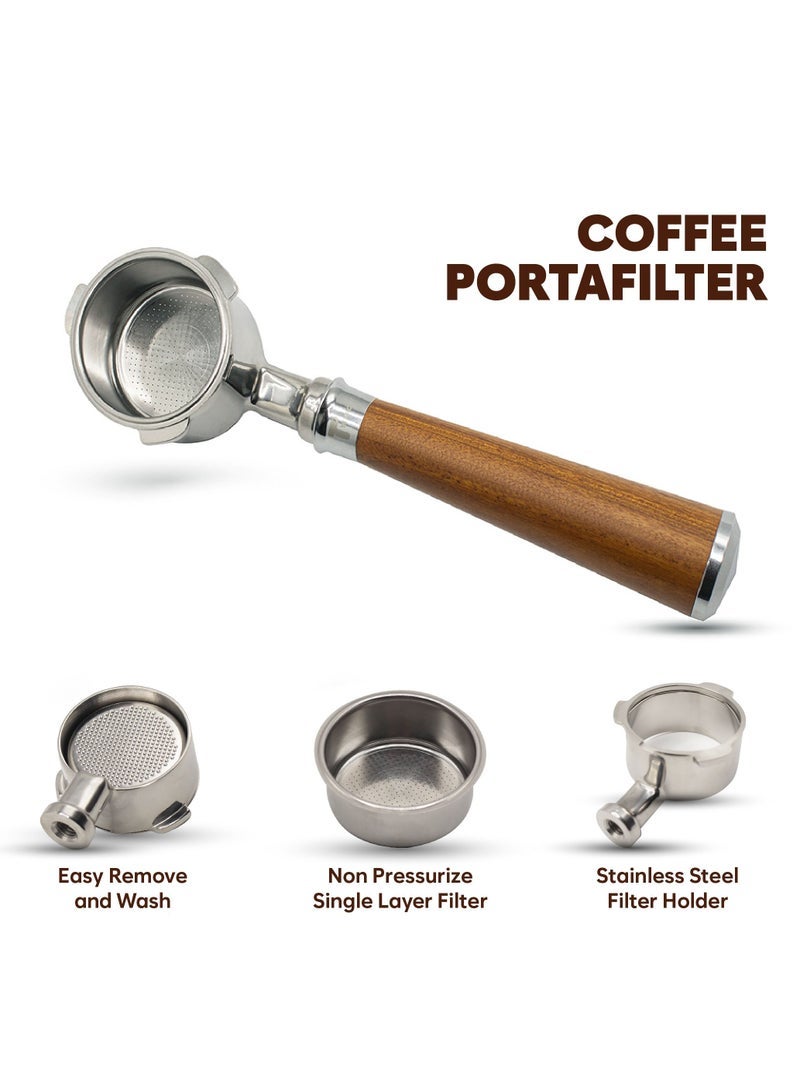 TEGRILO 51mm Bottomless Portafilter for Homix Edoolffe Saachi Geepas, Ariete Coffee Machines with Stainless Steel Replacement Filter Basket and Rosewood Handle - Image 4