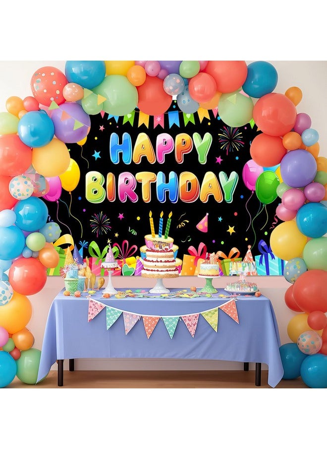 Mocsicka Mocsicka Happy Birthday Backdrop Banner Kids Colorful Boys Girls Birthday Party Decorations Photo Props Party Supplies 70.8 x 43.3 Inch  - Image 2