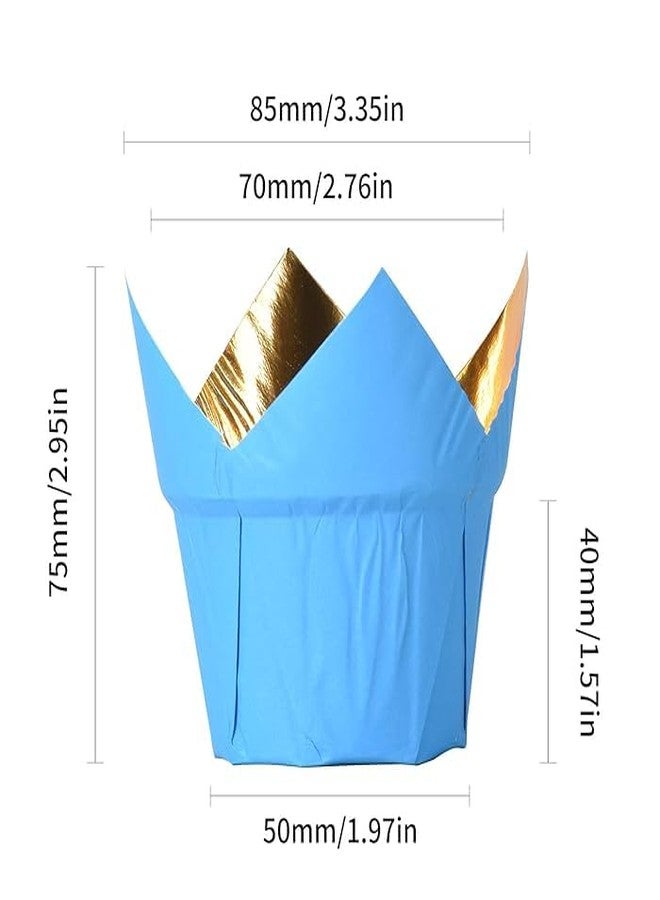 Deera Tulip Blue Outer and Gold Aluminum Inner Cupcake Liners/Muffin Paper Mould - Pack of 100 - Image 4