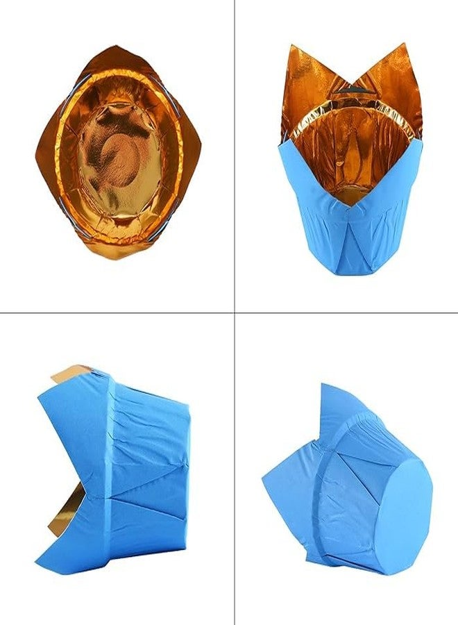 Deera Tulip Blue Outer and Gold Aluminum Inner Cupcake Liners/Muffin Paper Mould - Pack of 100 - Image 2