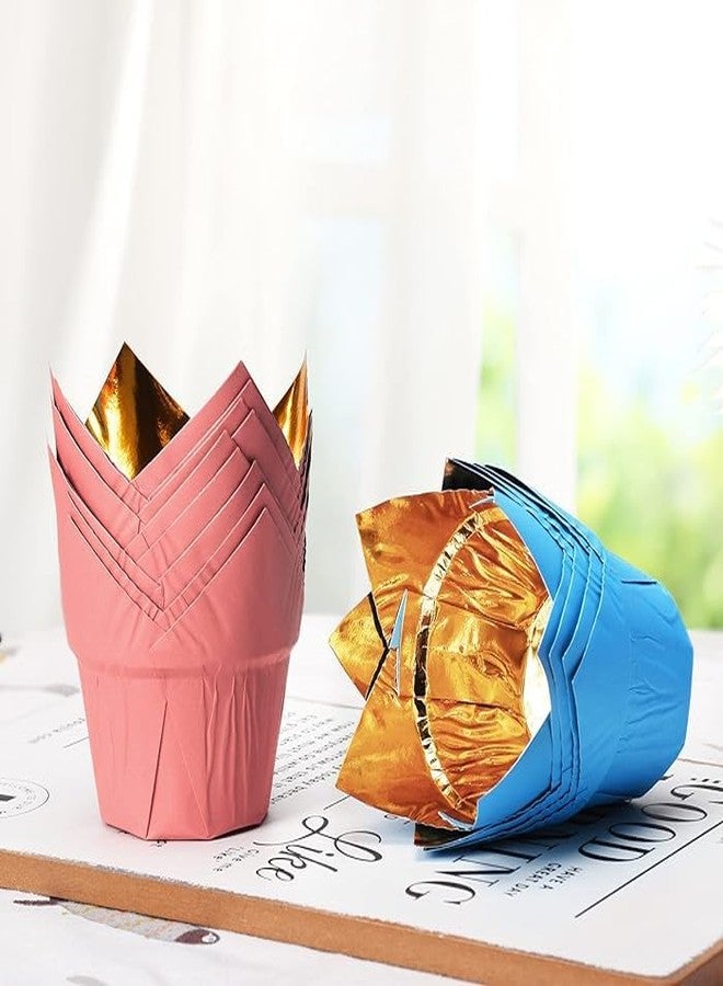 Deera Tulip Blue Outer and Gold Aluminum Inner Cupcake Liners/Muffin Paper Mould - Pack of 100 - Image 5