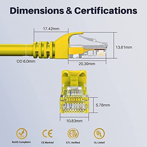 FEDUS 50 Meter Cat6A Shielded Foiled Twisted 4 Pair Sftp Sstp High Speed Gigabit Computer Network Internet Rj45 Lan Wire Patch Ethernet Cable For Printer, Personal Computer YELLOW - Image 4