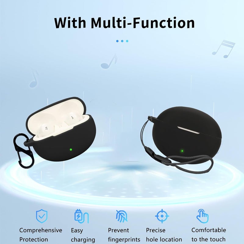 NOUKAJU for OnePlus Buds Pro 3 Case Cover, Wireless Earphone Silicone Protective Cover(with Carabiner + Lanyard) Drop-Proof, Scratch-Proof, Shock-Proof, Reserved Charging Port, dust-Proof(Black) - Image 3