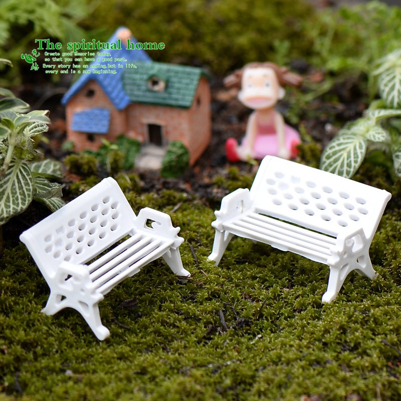 White Bench Park Chair Moss Fleshy Micro Landscape Ecological Bottle Accessories Decorative Material Small Ornaments - Image 5
