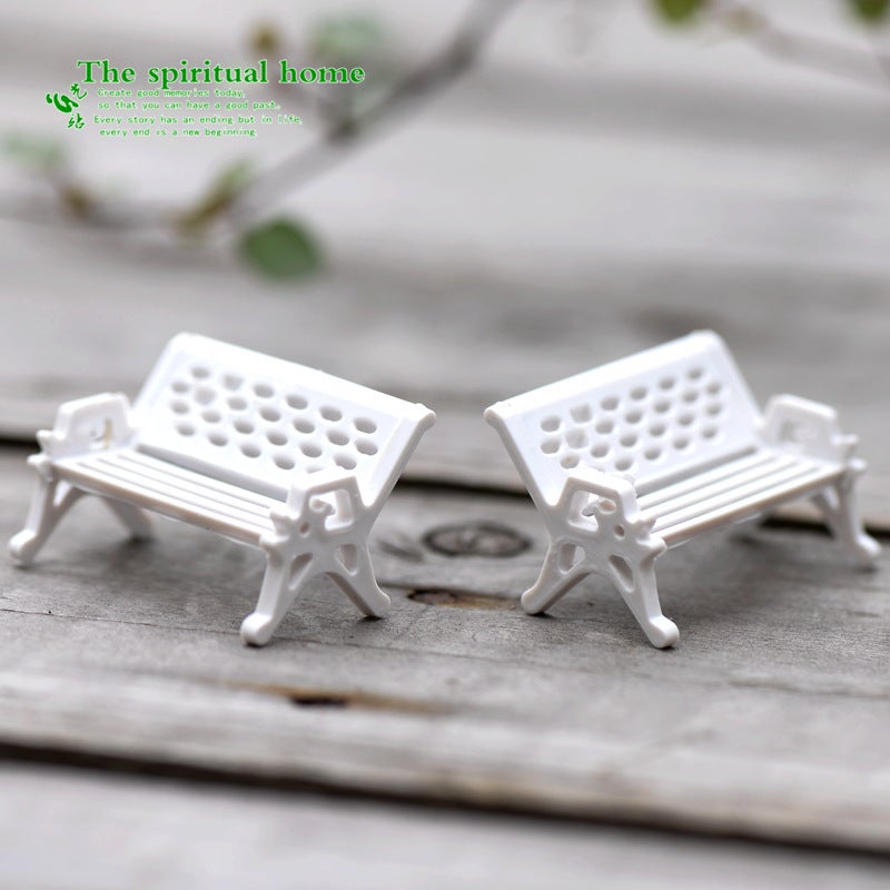 White Bench Park Chair Moss Fleshy Micro Landscape Ecological Bottle Accessories Decorative Material Small Ornaments - Image 4