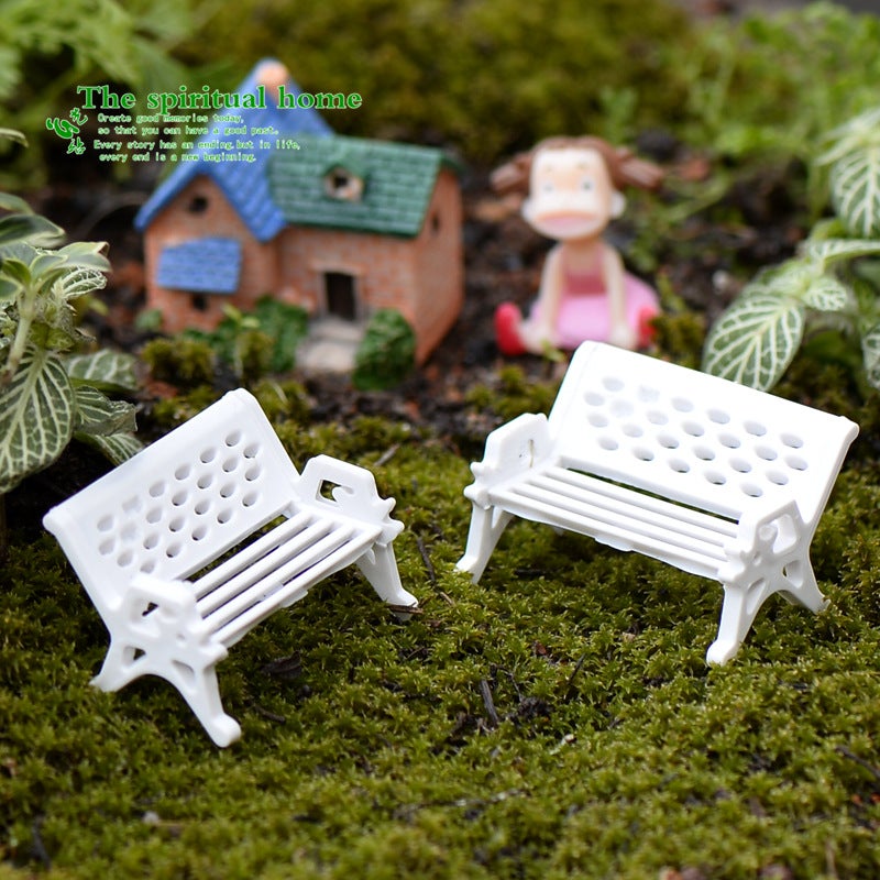 White Bench Park Chair Moss Fleshy Micro Landscape Ecological Bottle Accessories Decorative Material Small Ornaments - Image 2