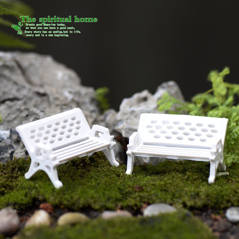 White Bench Park Chair Moss Fleshy Micro Landscape Ecological Bottle Accessories Decorative Material Small Ornaments - Image 3