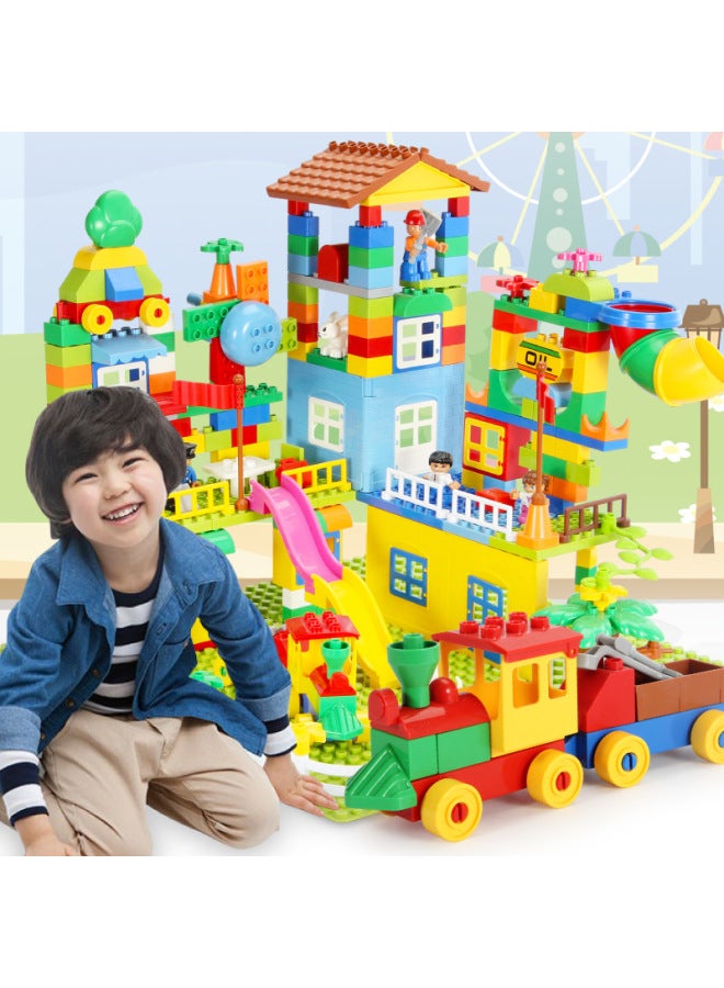 Variety Of Large Particles Building Blocks Assembled Children's Toys Slide Puzzle Boys And Girls Castle Slide Gift Puzzle Wholesale-Color:1036B [Barrel] 242 Large Particle Building Blocks +80 Slide +116 Car Bag +2 Bottom Plate  - Image 3