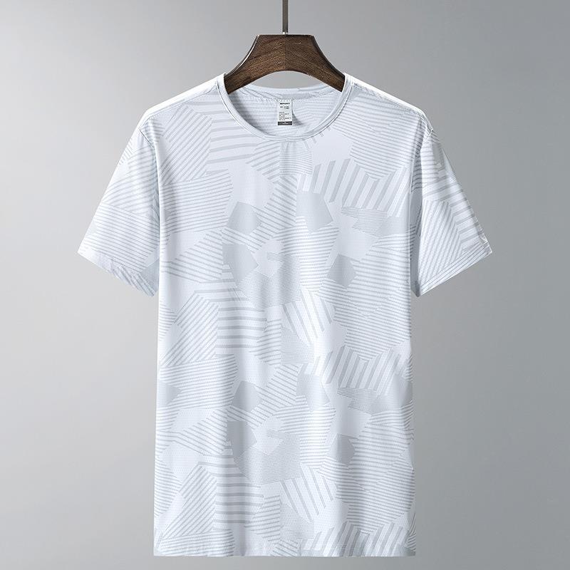 Men'S Printed High Elastic Ice Silk T-Shirt Summer Thin Breathable Sweat-Absorbent Half Sleeve Bottoming Shirt Plus Size Loose Short Sleeve - Image 1