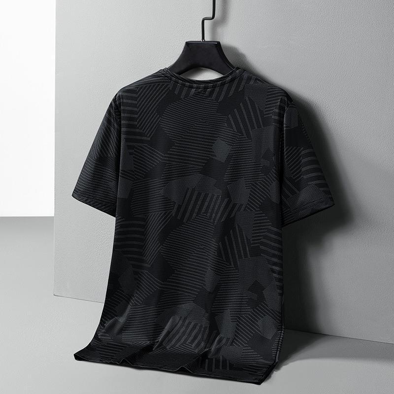 Men'S Printed High Elastic Ice Silk T-Shirt Summer Thin Breathable Sweat-Absorbent Half Sleeve Bottoming Shirt Plus Size Loose Short Sleeve - Image 4