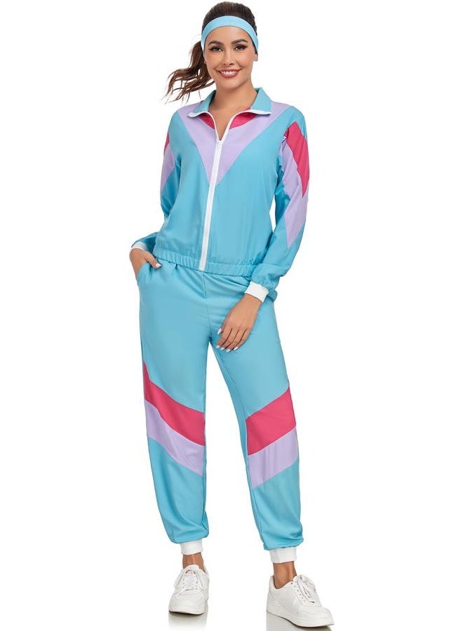 SIZGAROOT 80s 90s Retro Windbreaker Set Women Workout Costume Outfit Track Suit for Women (Blue, Large) - Image 1