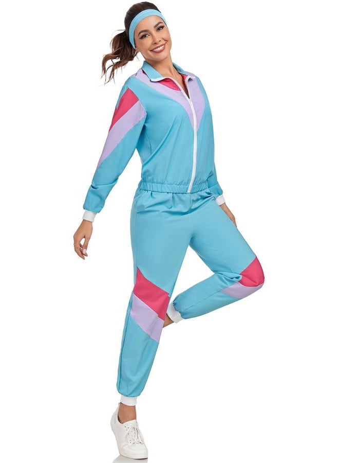 SIZGAROOT 80s 90s Retro Windbreaker Set Women Workout Costume Outfit Track Suit for Women (Blue, Large) - Image 2