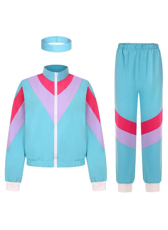 SIZGAROOT 80s 90s Retro Windbreaker Set Women Workout Costume Outfit Track Suit for Women (Blue, Large) - Image 3