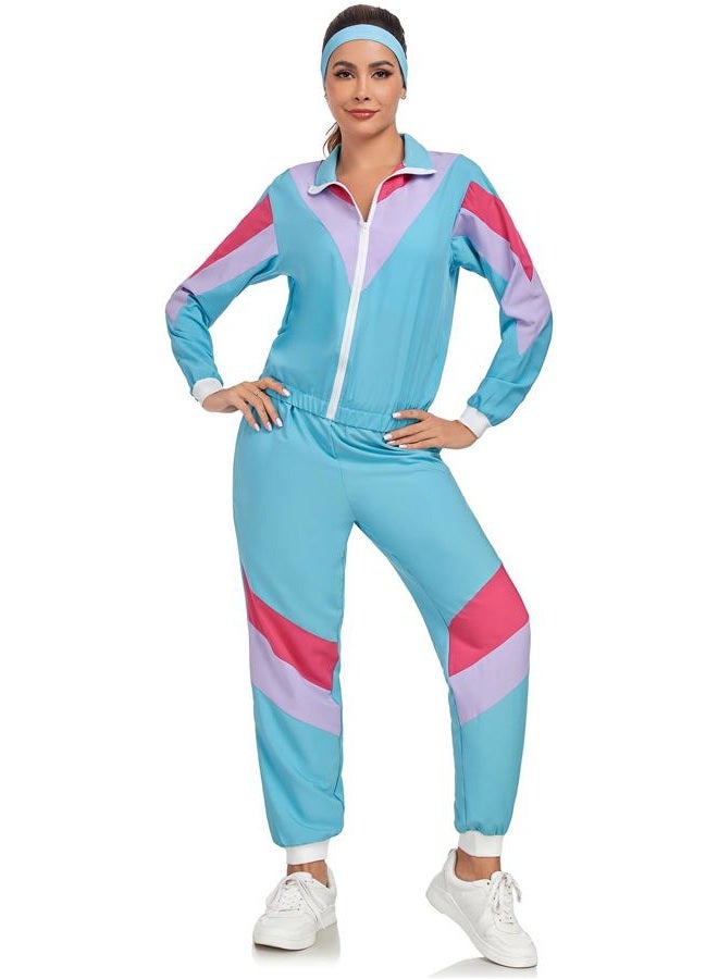 SIZGAROOT 80s 90s Retro Windbreaker Set Women Workout Costume Outfit Track Suit for Women (Blue, Large) - Image 5