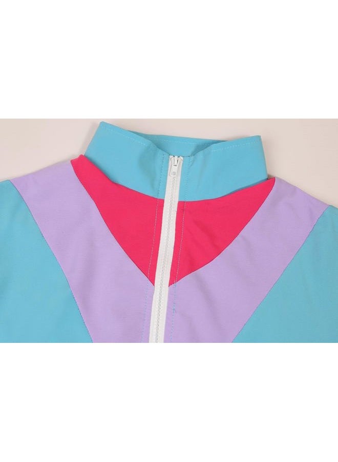 SIZGAROOT 80s 90s Retro Windbreaker Set Women Workout Costume Outfit Track Suit for Women (Blue, Large) - Image 4