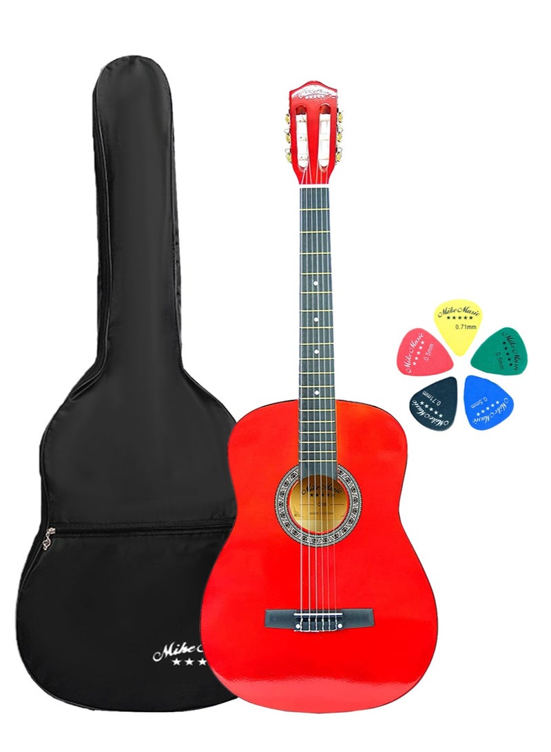 Mike Music 38 Inch Classical Guitar for Beginner Teen Adult, 38-inch Guitar Acoustic Classic Guitar 6-Strings Classical Guitar Set With Accessories Gig Bag, Picks, Right Hand, Red - Image 1