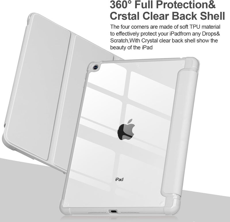 APHBZGE Case Compatible with iPad 9/8/7th Generation 10.2" 2019/2018/2017, Shockproof Hard Shell Clear Cover with Pencil Holder, Auto Wake/Sleep, Gray - Image 4