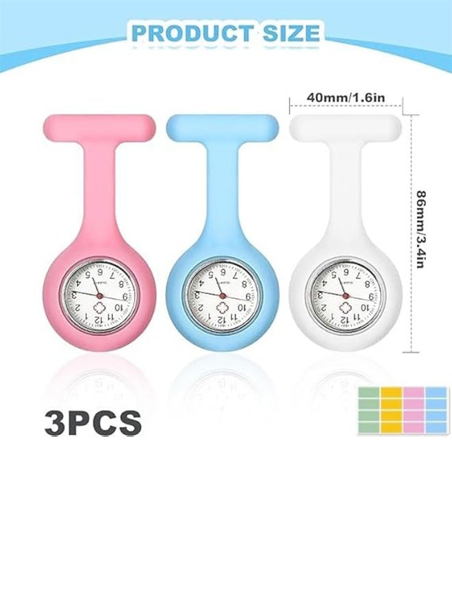 3 Pieces Nurse Watches, Pocket Watch with Pin/Clip, Medical Healthcare Silicone Brooch Watches, Easy to Carry for Nurses, Doctors, Paramedics (3 Colors with Sticker) - Image 3