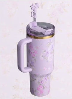 Stanley Love Shack Fancy H2.0 Flow State 40oz Tumbler, Stainless Steel Vacuum Insulated Quencher with Lid, Straw, and Stopper, Ideal for Water and Iced Tea, Keeps Drinks Cold, Presented in Elegant Gift-Ready Packagin purple