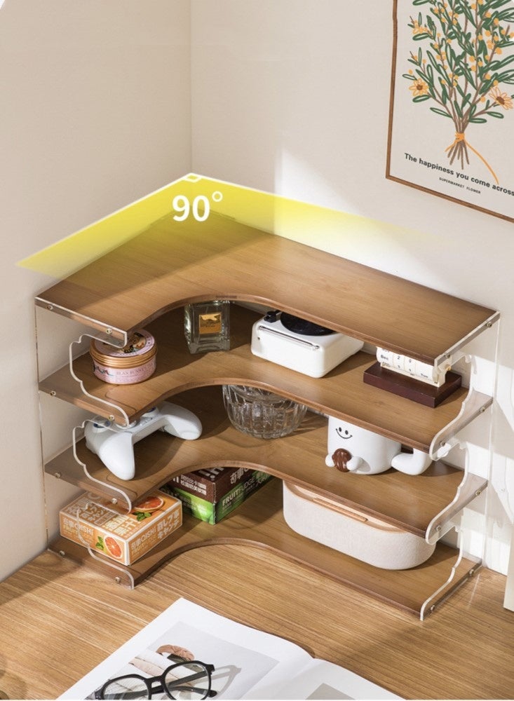 Kutis 4-Tier Storage Rack Desktop Shelves Organizer Corner Shelf Bamboo/Acrylic Brown 49x32x93 cm - Image 3